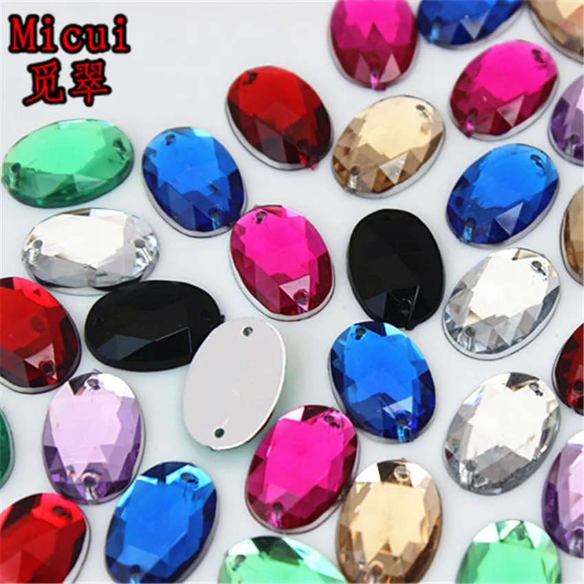 Micui 100PCS 10*14mm Mix Color Oval Acrylic Rhinestones Crystal FlatBack Beads Sew On Stones For Clothing Craft Decoration MC233 | Дом и сад