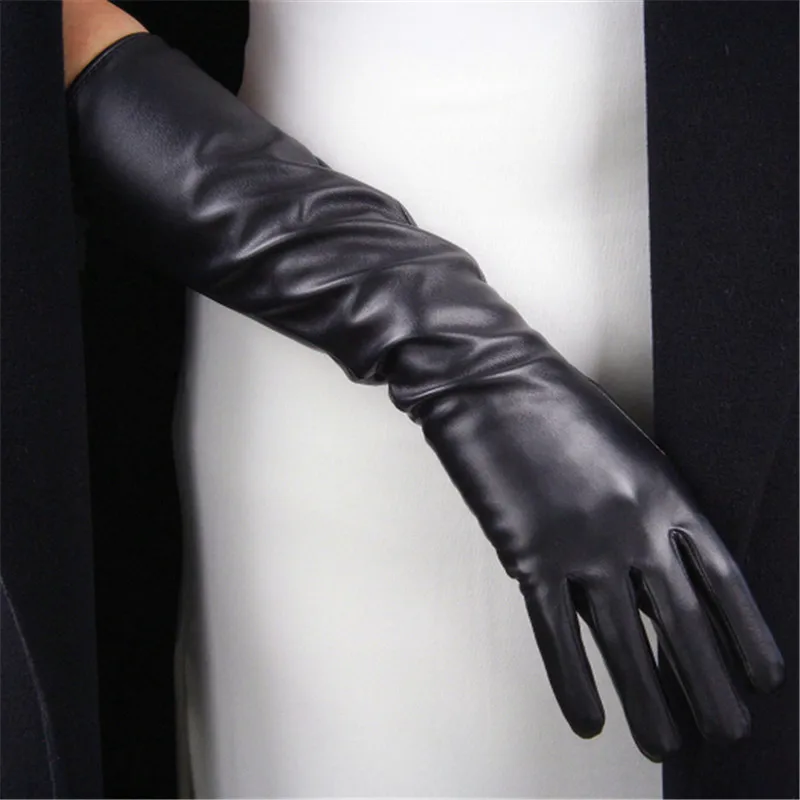 Touchscreen PU Leather Gloves Fashion Black 2019 New Women Gloves 50cm 40cm PU Unlined Cosplay Female Mittens P05