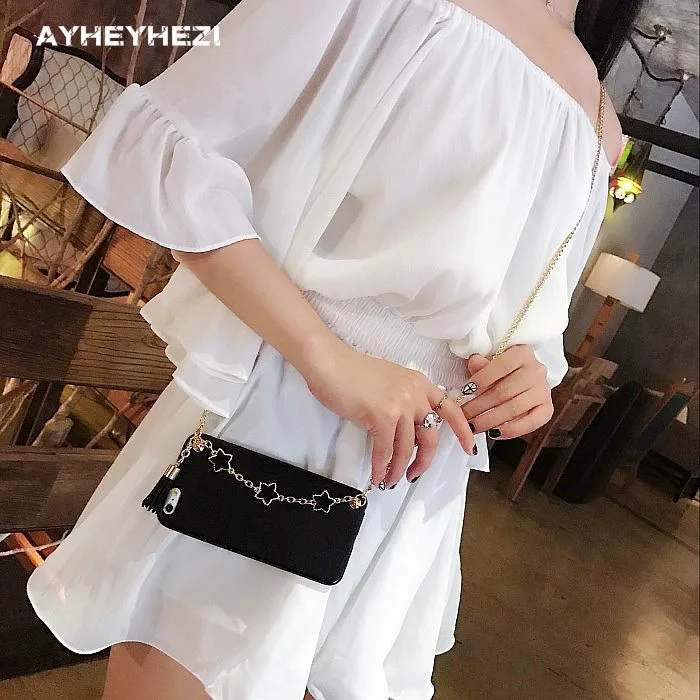 

Functional stylish Stars convenient cell phone case cover crossbody with long chain for Iphone XS MAX XR X 8 7 6 plus insta good