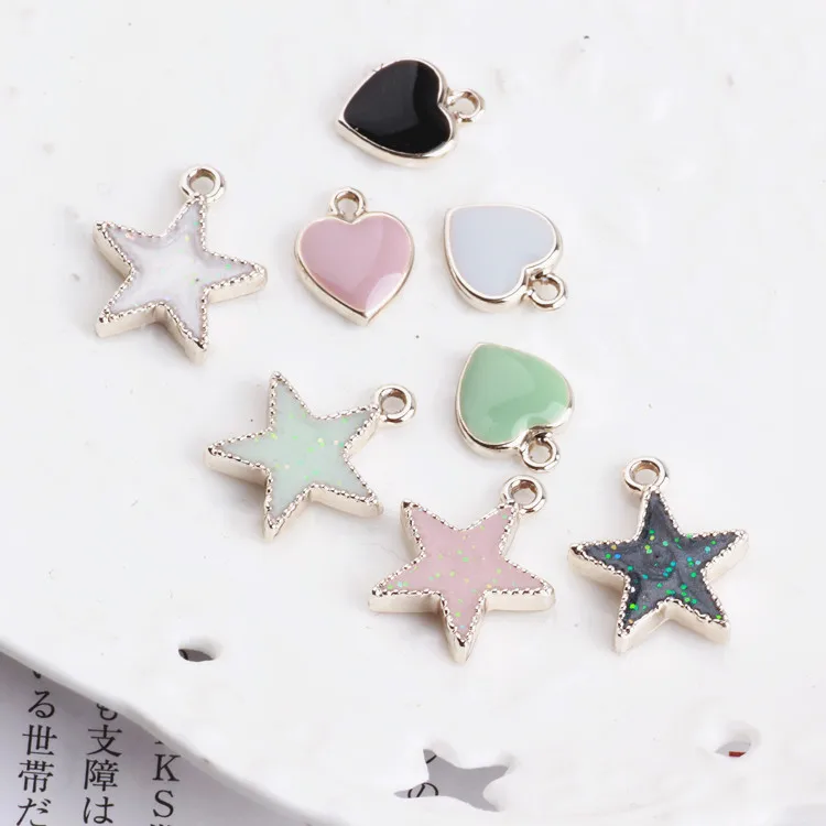 

MRHUANG 10pcs/lot Heart Love Star Enamel Charms Pendant fit Bracelet DIY Craft Jewelry Accessories golden-colour gold base