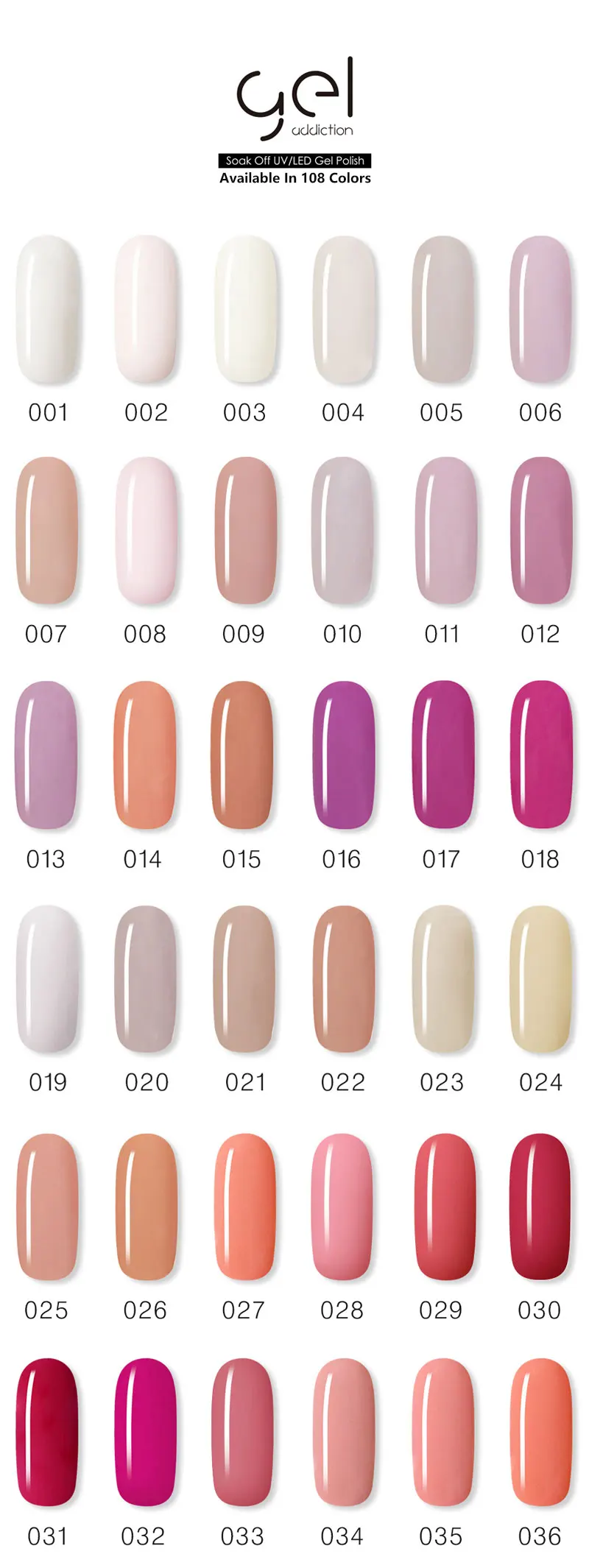 new Gel Addiction 108 colors soak off UV/LED gel polish base and top coat 12ml You can choose 6 different colors