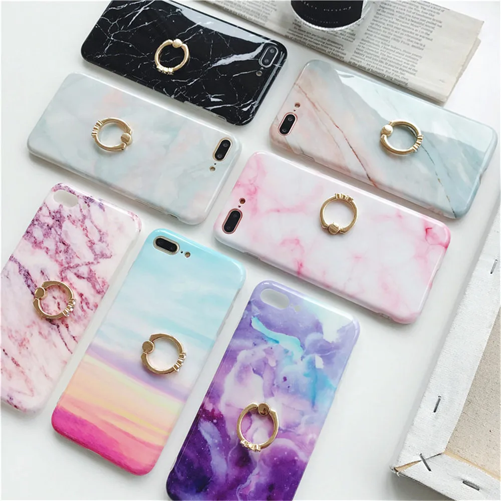 الفاخرة البنصر حامل الرخام جراب هاتف ل iphone X XR XS ماكس حالة سيليكون لينة قذيفة ل iphone 8 7 6 6 S زائد حالة غطاء