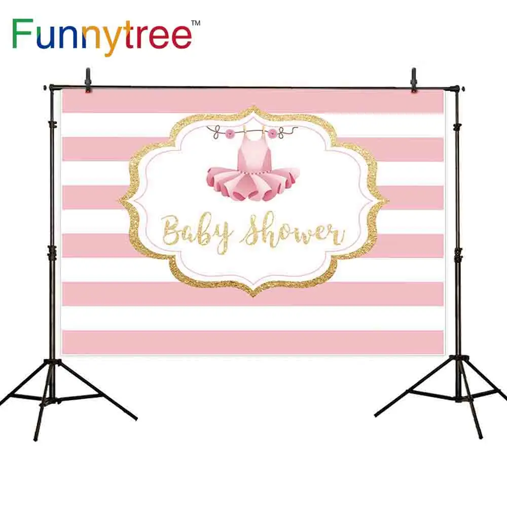 Фон Funnytree для фотосъемки с розовыми полосками в виде детского душа платье
