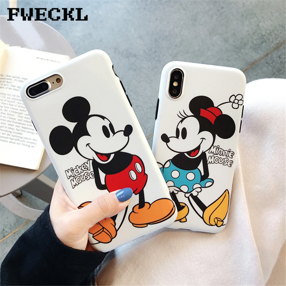 

Cartoon Minnie Mickey Mouse Couple Phone Case For iPhone 7 Plus 6 6s 8 Plus Matte Soft IMD Silicon Cover For iPhone X XS MAX XR