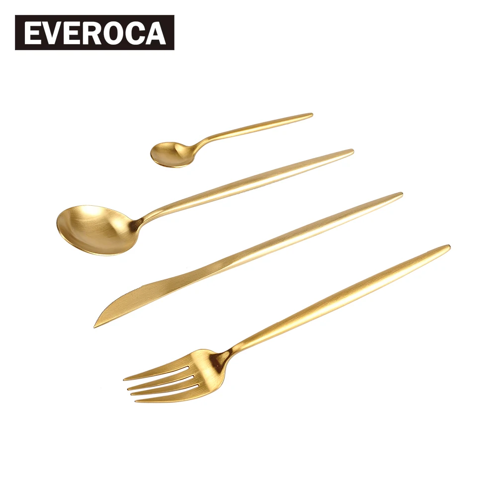 

4 Pcs Set Stainless Steel Cutlery Set Luxury Dinnerware 10 Colors Available Fork Knife Dessert Tableware Gold Silver Black