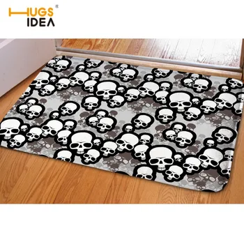 

HUGSIDEA Floor Carpet Cool Skull Prints Anti-slip Fur Home Entrance Doormat For Living Room Bedroom Warm Rug Alfombras de salon