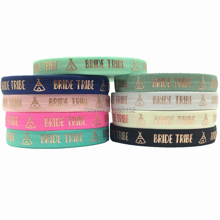 

Rose Gold Foil Bride Tribe Fold Over Elastic 5/8" Teepee FOE Ribbon for Wedding Hair Tie Hair Accessories Bracelet 10Yards/lot