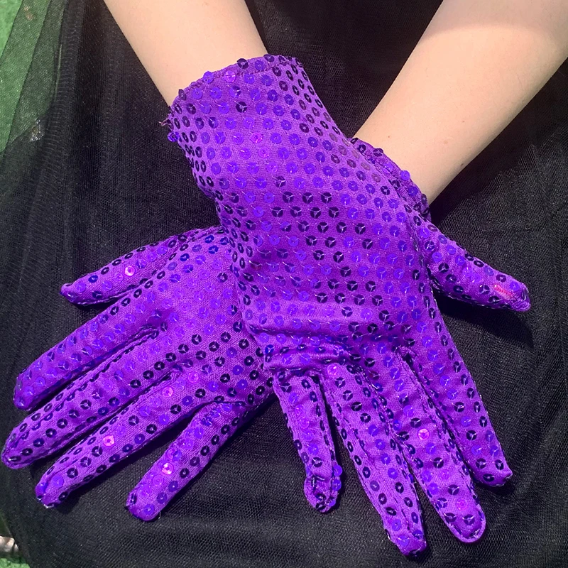 8 Colors Fashion Boys Girls Men Women Bling Bling Performance Gloves Sequin Dance Gloves Stage Effect Shining Mittens - Color: Purple