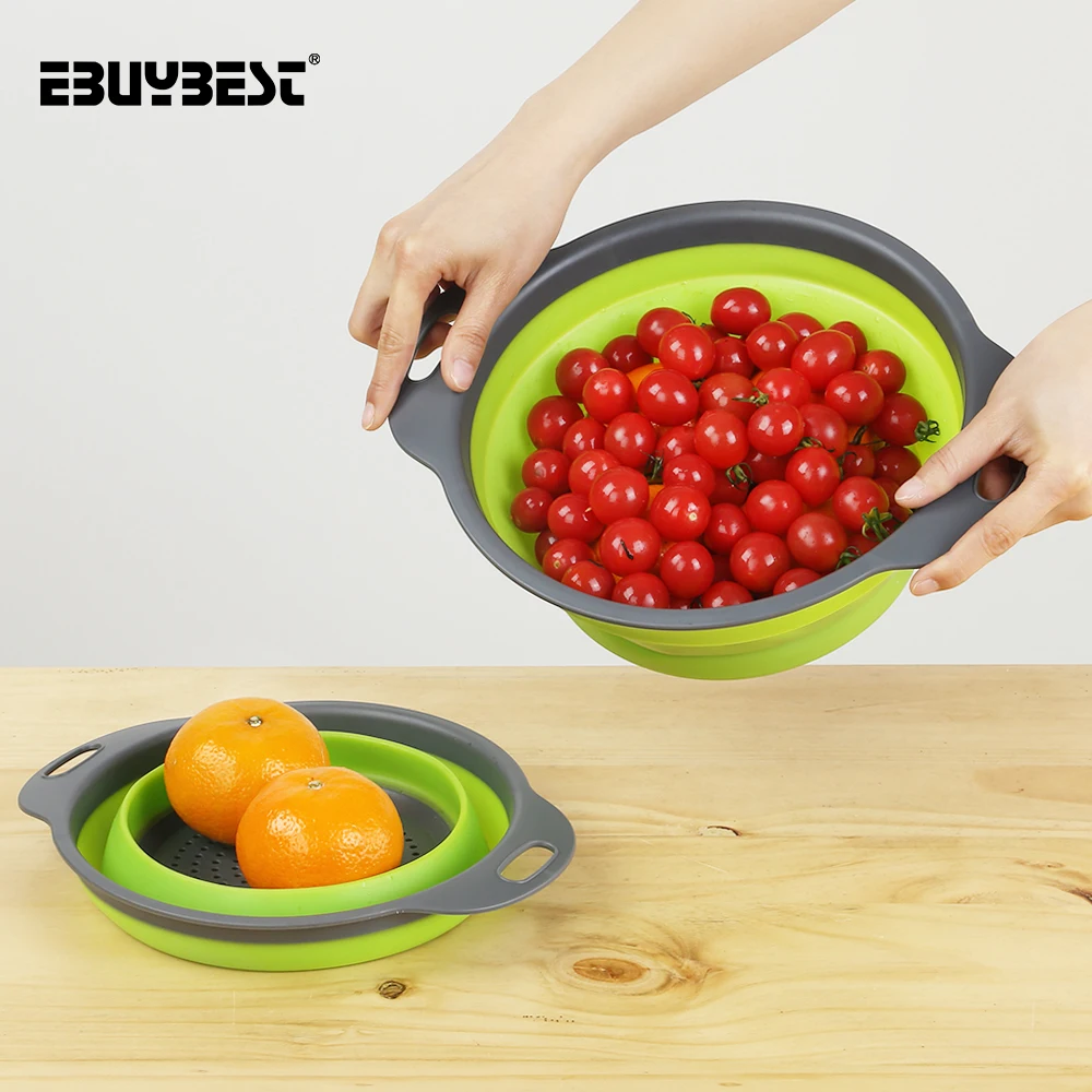 

Ebuybest Collapsible Colander Set With Handle Foldable Silicone Fruit Vegetable Washing Strainer Basket Kitchen Accessories