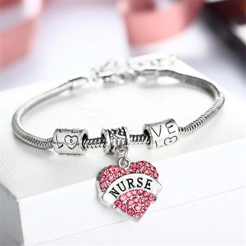 New silver plated charm nurse bracelet Austrian crystal jewelry love peace doctor bracelet bangle no war women Jewellry 2016