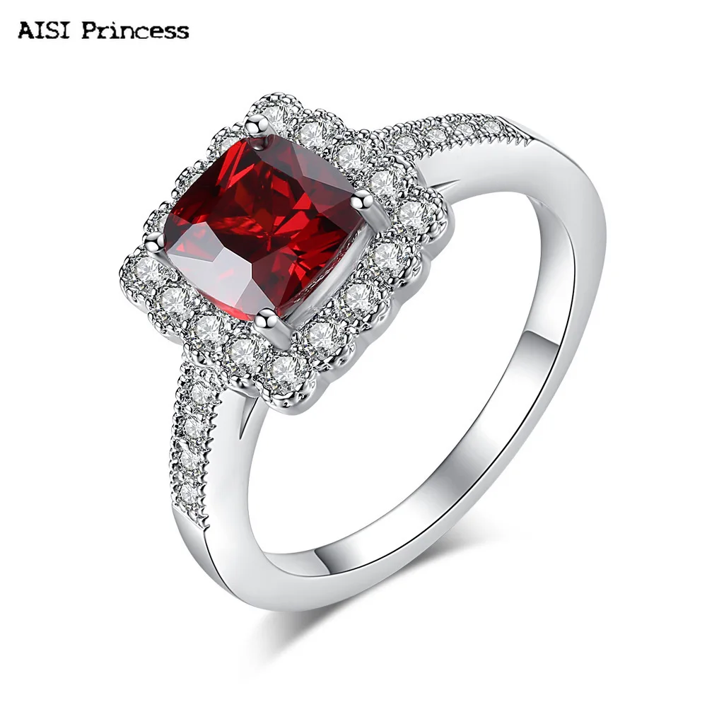 

Valentine's Gift Jewelry Fashion Square Ring Eight Arrows Eight Hearts Micro-inlaid Cubic Zirconia Red Ring Female