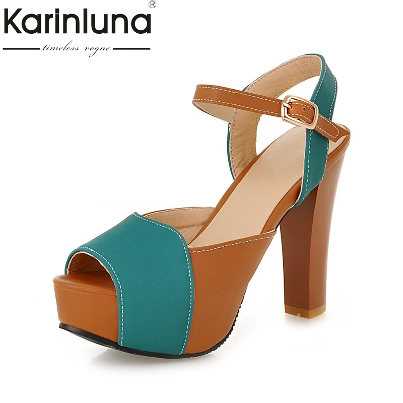

Karinluna 2018 Plus Size 35-43 High Heels Ankle Strap Women Sandals Shoes Summer Peep Toe Platform Party Shoes Woman