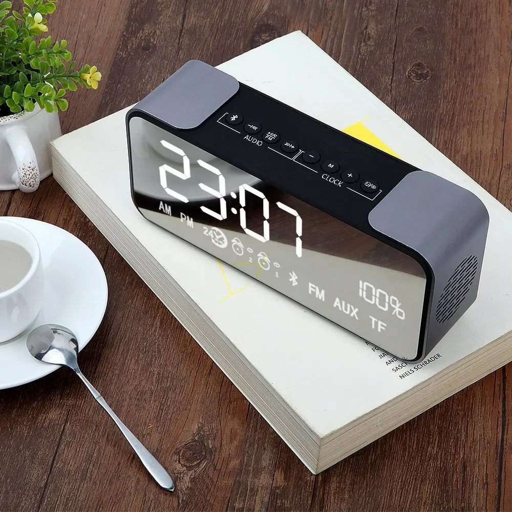 Electronic Portable Bluetooth Alarm Clock Wireless Stereo Speaker with Alarm Clock ireless Audio Bluetooth Speaker USB charging