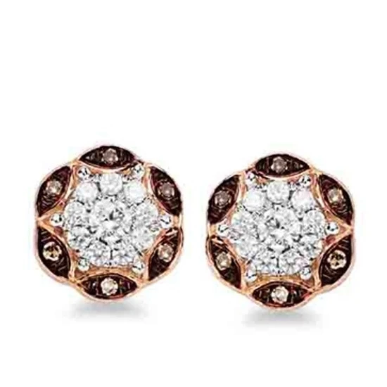 1/4 ct Champagne & White Diamond Flower Stud Earrings in 10K Rose Gold