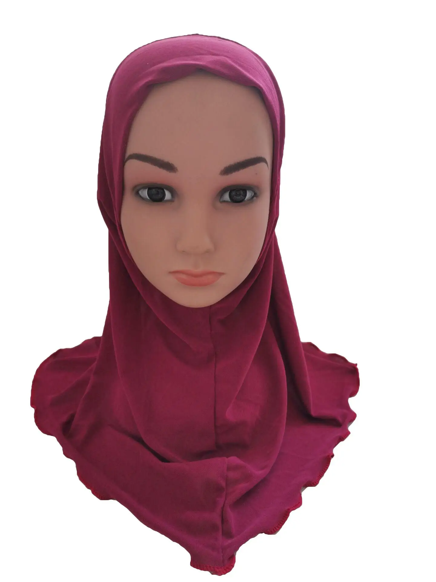 Дети хиджаб для девочки Амира мусульманский головной убор шляпа мусульманский шарф накидка тюрбан Рамадан платок банданы сплошной цвет мода - Цвет: Purple Red