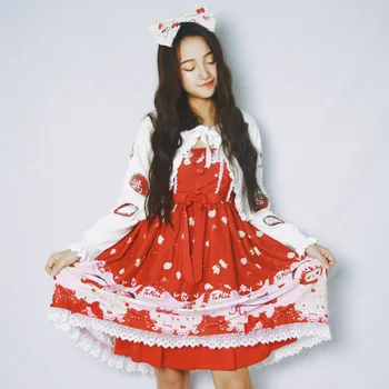 

Free Shipping 2019 New Japanese Spring 2008 Rabbit Bear Printed Jsk Dress With Princess Skirt And Strawberry Headdress In Stock
