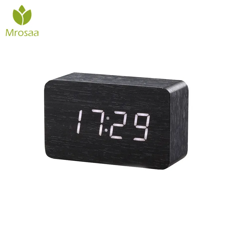 

Mrosaa Multifunction Wooden LED Digital Alarm Clock Temperature Snooze Table Desktop Modern Time Sounds Control Morden Clocks