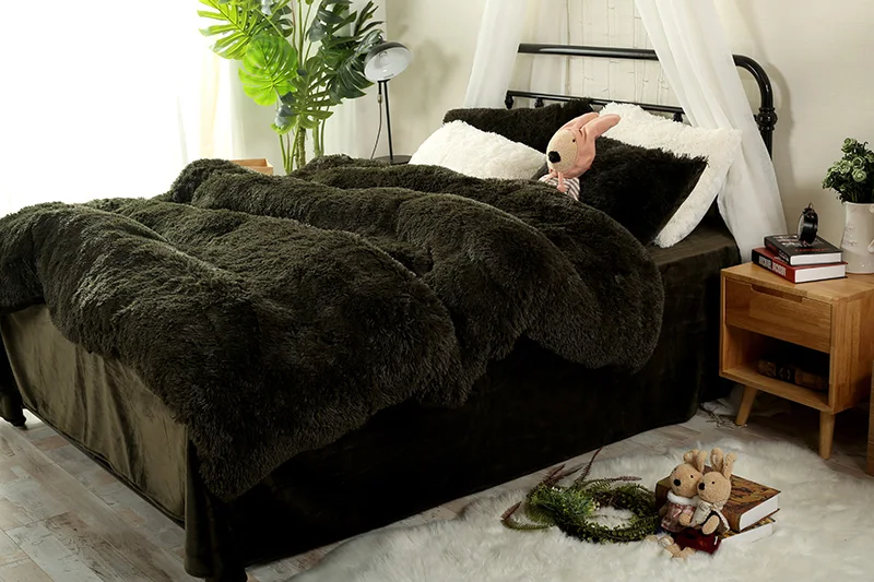 Pure Color Mink Velvet Bedding Sets 13 colors lambs wool Fleece Bed