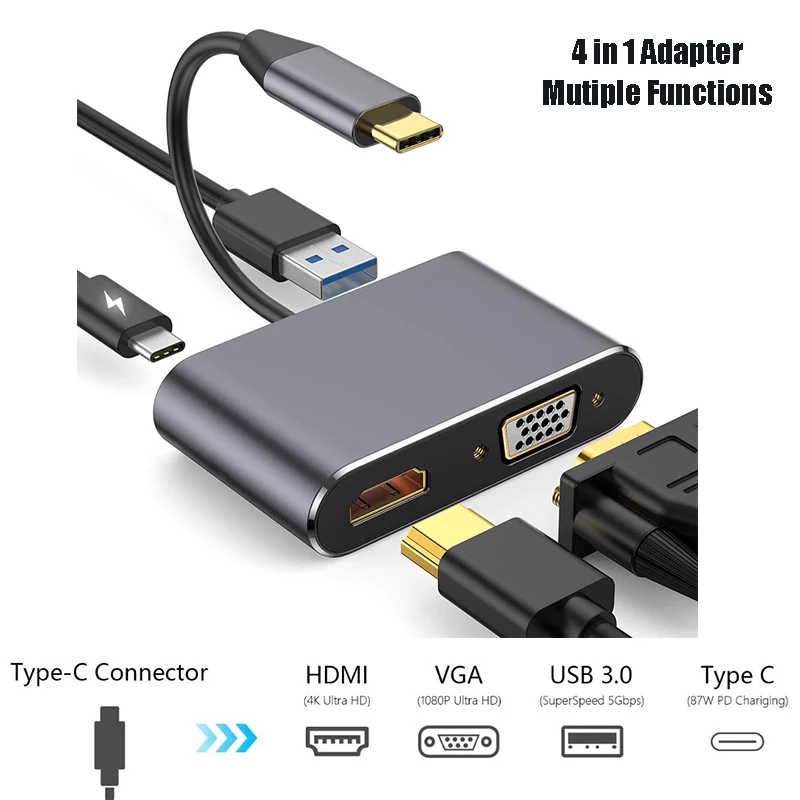

USB C HUB TYPE C TO HDMI VGA 4K 30HZ Cable adapter USB 3.0 Converter with PD charging for macbook pro Huawei Samsung S8 s9