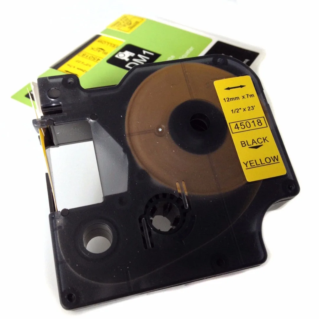 Newest D1 Tape Cartridge 45018 Black/Yellow 12mm for DYMO Label Manager Printers Dymo Label Tape