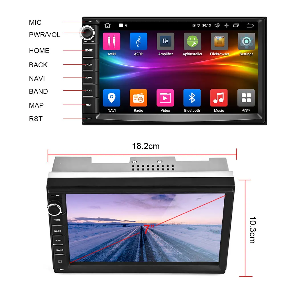 Sale Podofo 2Din Android 9.0 Quad-core Car Radio Autoradio 6 Channel DSP 2 Din Car Multimedia Player GPS WIFI MP5 Bluetooth USB AUX 1