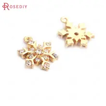 35204) 6 шт. 14x11 мм 24K золотой цвет белый Циркон Латунь очаровательные кулоны в форме снежинок Высокое качество Diy ювелирных изделий Аксессуары