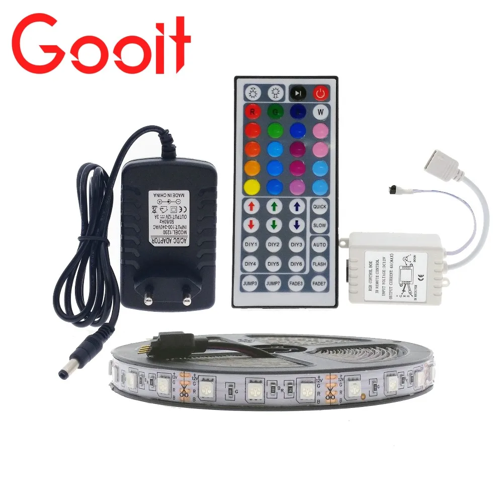 LED Streifen Licht 5050 RGB 5 mt 300 LED Nicht Wasserdichte Flexible Streifen Licht Set + 44 Tasten Fernbedienung controller + 12 v 3A Power Adapter Kaufen