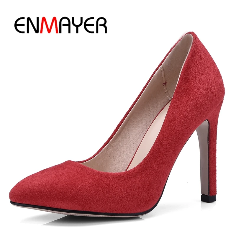 

ENMAYER Summer Hot selling lady pointed toe Slid women thin heels shoes sexy lady slip-on Size 34-43 ZYL134
