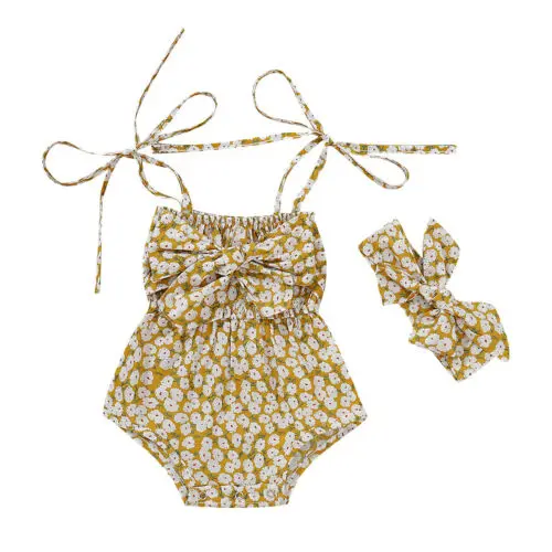 

0-24M Newborn Baby Girls Floral Romper Jumpsuit 2pcs Outfits Clothes