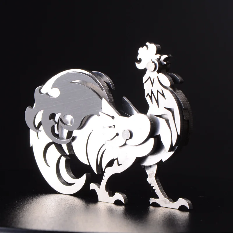 Высокое качество лося/дракон животное из нержавеющей стали 3D металлические наборы головоломка сборка модели творческий день рождения украшения игрушки - Цвет: Cock Crows