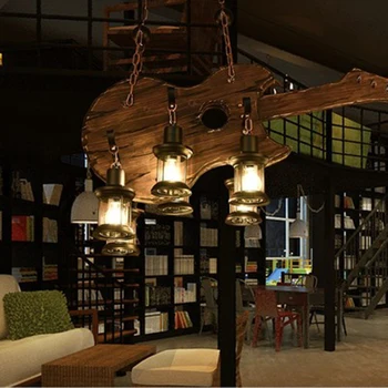 

American Pendant Lights Retro Bar Living Room Pendant Industrial Wood Pendant Light Dining Room Bedroom Kitchen Hanging Lamps