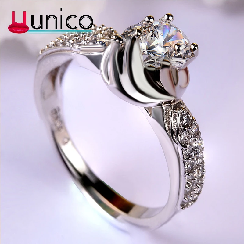 

UUNICO 0.5 carat 925 sterling silver zircon rings Korean version of the simple simulation drill rings ladies marriage jewelry.