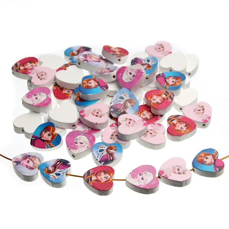 

Princess Pattern Wooden Beads 30pcs 20mm Heart Shape Wood Beads For Jewelry Making DIY For Baby Craft Toys