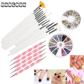 

15 pcs Nail Set Nail Art Brushes+12 Colors Nail Art Stickers+5pcs Dotting Pen And 3D Nail Art Gold and Silver Metal Studs feb24