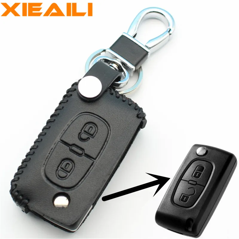 

XIEAILI Genuine Leather Remote Control 2Button Flip Key Case Cover For Peugeot 207/307/308/407 For Citroen C2/C4/C5/Berlingo S62