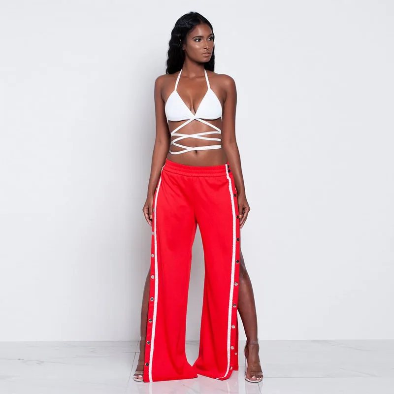 Sweatpants Women wide leg pants palazzo long snap capris Ladies casual loose Side split bohemian Bottom Sexy button trousers