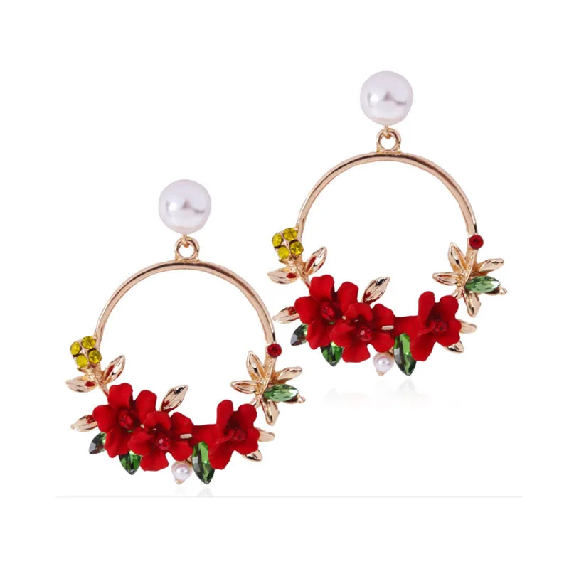 

2019 New Elegant Big Circle Flower Drop Earrings For Women Fashion Simulated Pearl Rhinestone Boucle D'oreille