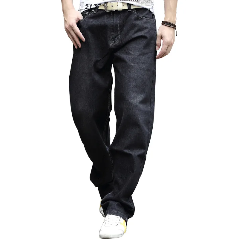 Весенние и осенние новые широкие черные джинсы Для мужчин прямо канистра Удобрения плюс Размеры хип-хоп Брюки для девочек Для мужчин