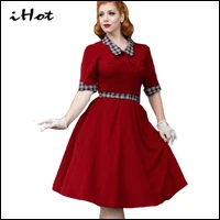 -IHOT-flare-dresses-women-audrey-hepburn-vintage-retro-50s-60s-bow-plaid-tartan-patchwork-tunic.jpg_640x640