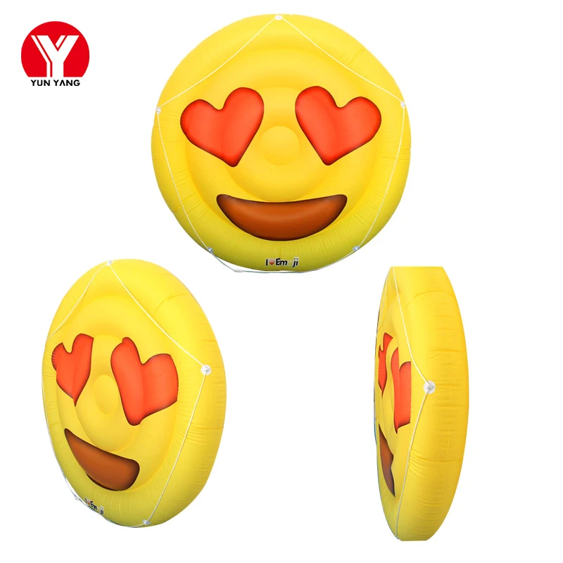 Inflatable Emoji Pool Float Giant Emoji Float with Red Heart Swimming