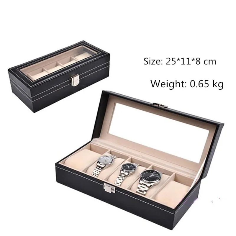 Free Shipping 5 Grids Leather Watch Box Fashion style for convenient travel storage Jewelry Watch Collector Cases Organizer Box