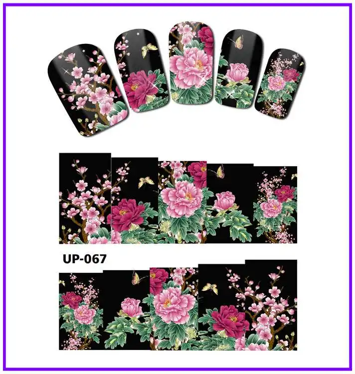 12 упак./лот переводка NAIL ART наклейки на ногти слайдер полное покрытие картина цветочное рождественское розовое китайская Астра тысячелистник UP61-72
