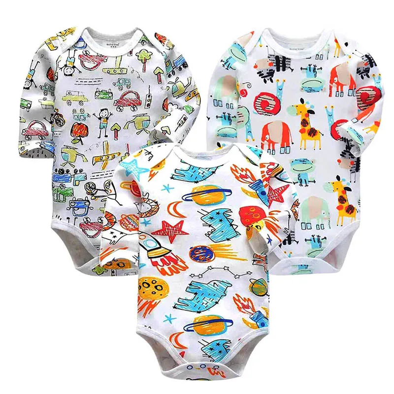 Боди для новорожденных; 3 шт./лот; одежда с длинными рукавами для малышей 3-24 месяцев; боди для маленьких мальчиков и девочек