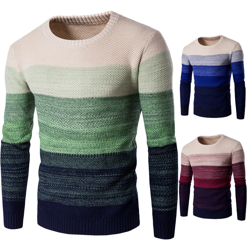 HEFLASHOR брендовый повседневный мужской свитер, Модный Полосатый лоскутный приталенный пуловер, Мужская одежда, осенний свитер с длинными рукавами и круглым вырезом