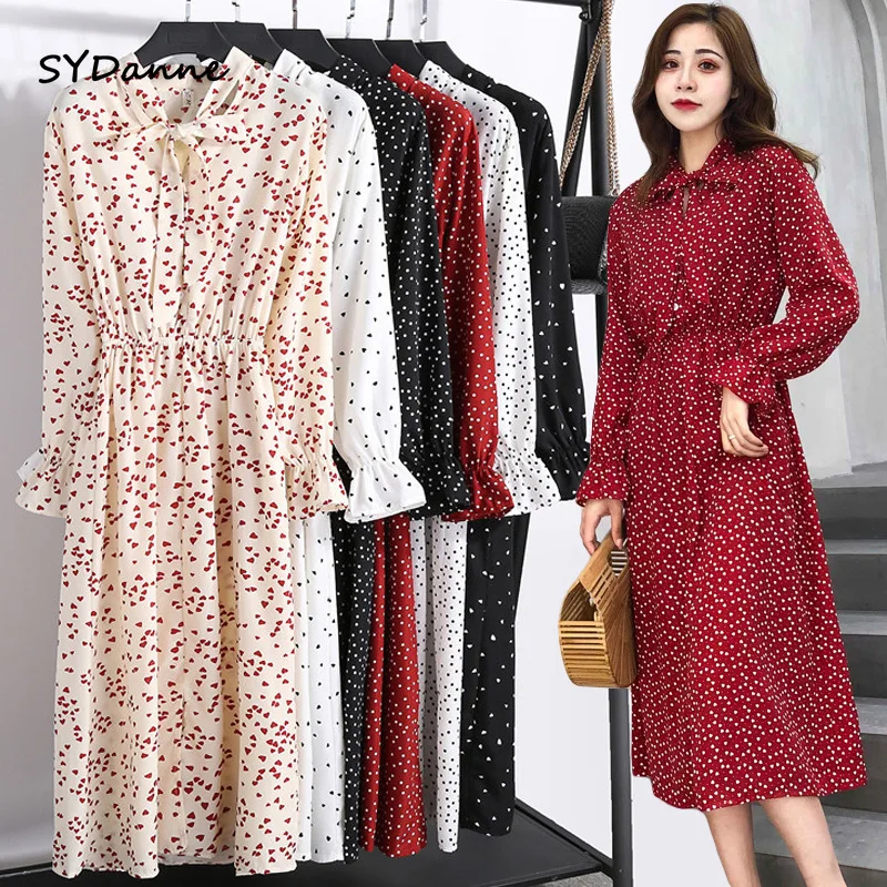 

Summer Chiffon Shirt Dresses Office plaid Polka Dot Vintage Dresses Women Dress 2019 Spring Casual Red Midi Floral Dress Female