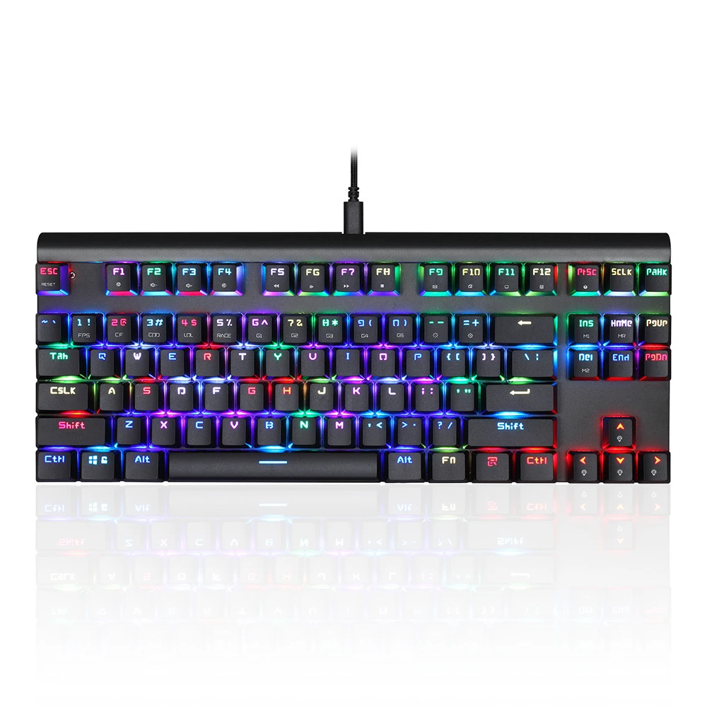 Motospeed CK101 Проводная Механическая игровая клавиатура RGB светильник эргономичный 87 Ключи против привидения синий/красный переключатель профессиональная клавиатура