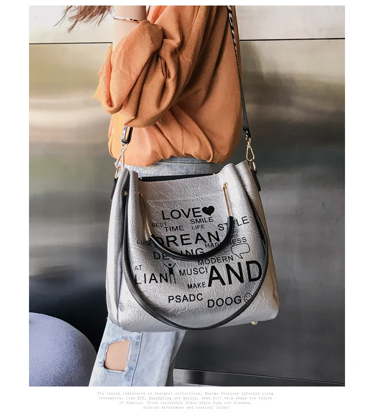 Женская сумка через плечо большой вместимости, модная сумка, Повседневная Сумка-клатч с буквенным покрытием, роскошная брендовая модная сумка
