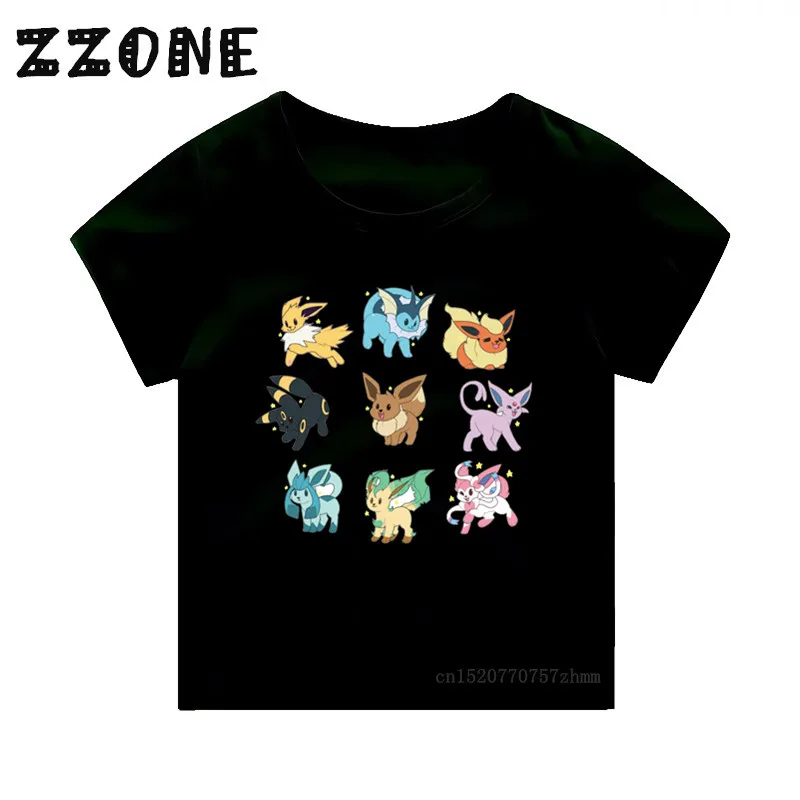Children Pokemon Eeveelutions Cute Print T-Shirt Kids Clothes Baby O-Neck Funny T-shirt Boys Girls Summer Tops,5091H - Цвет: Modal Black