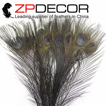 

ZPDECOR 50pcs/lot 25-30cm(12-14inch) Hand Select Black Peacock Feathers For Sale Cheap Retail Packaging