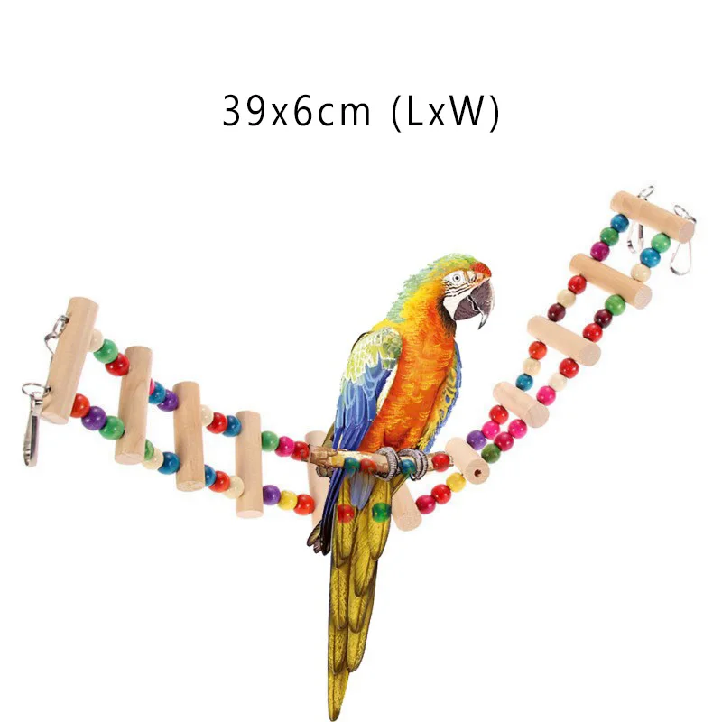 Pet Birds Parrot Swing Toys Climbing Ladder Wooden Colorful Multiple patterns optional and Chewing Hanging Rope Bell Decorations
